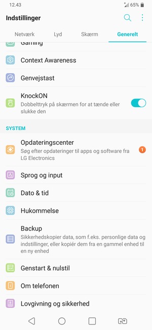 Scroll til og vælg Backup
