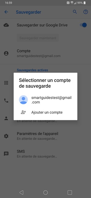 Sélectionnez votre compte de sauvegarde