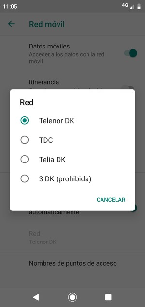 Seleccione un operador de red de la lista