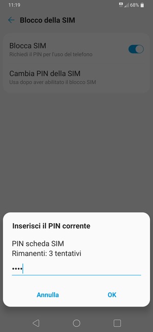 Inserisci PIN corrente e seleziona OK