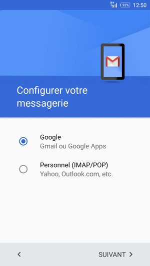 Sélectionnez Google puis SUIVANT