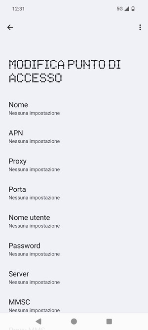Inserisci le informazioni di Internet