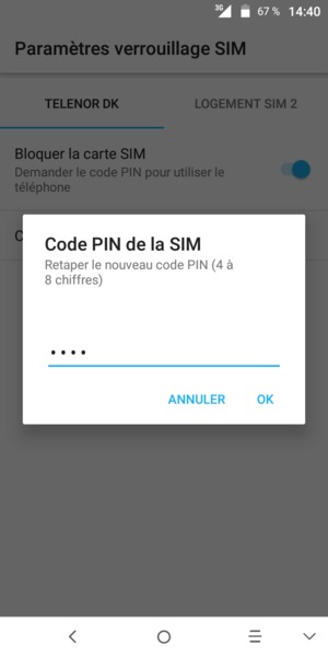 Veuillez confirmer votre nouveau code PIN de la carte SIM et sélectionner OK