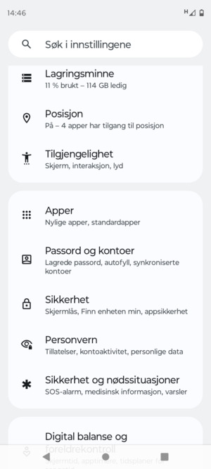 Bla til og velg Passord og kontoer