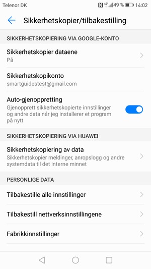 Velg Sikkerhetskopikonto