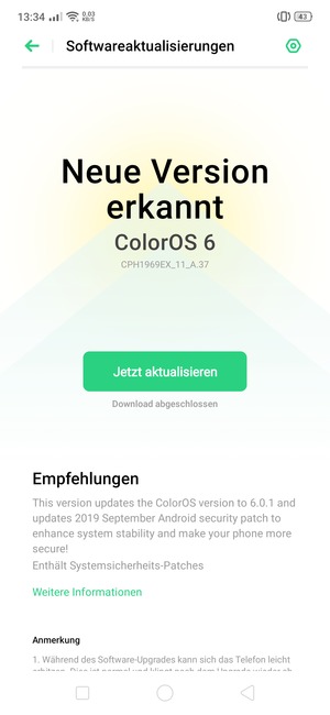 Falls Ihr Handy nicht aktualisiert ist, folgen Sie den Anweisungen auf dem Bildschirm.