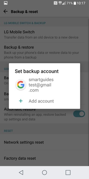 Select your backup account