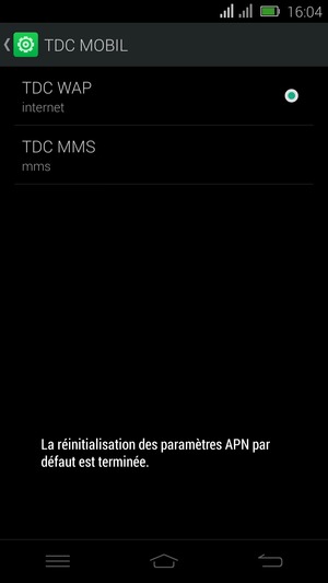 Votre téléphone va être réinitialisé avec les paramètres Internet et MMS par défaut