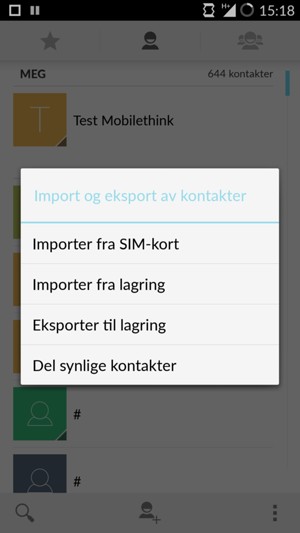Velg Importer fra SIM-kort