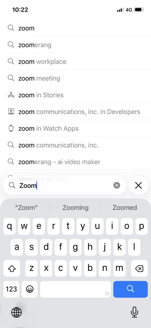 Voer de app-naam in en selecteer Zoeken
