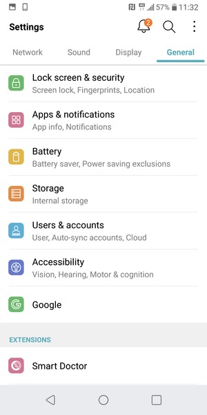 Return to the General menu and select Users & accounts