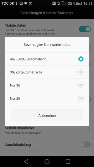 Wählen Sie Nur 2G, um 2G zu aktivieren