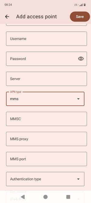 Scroll down and enter MMS information