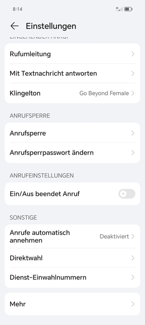 Scrollen Sie  und wählen Sie Mehr