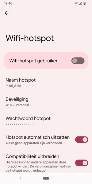 Selecteer Wachtwoord hotspot