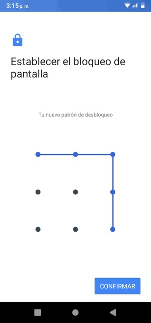 Dibuje de nuevo el patrón de desbloqueo y seleccione CONFIRMAR