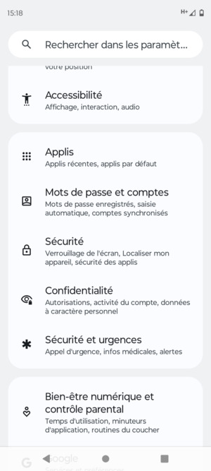 Faites défiler et sélectionnez Sécurité