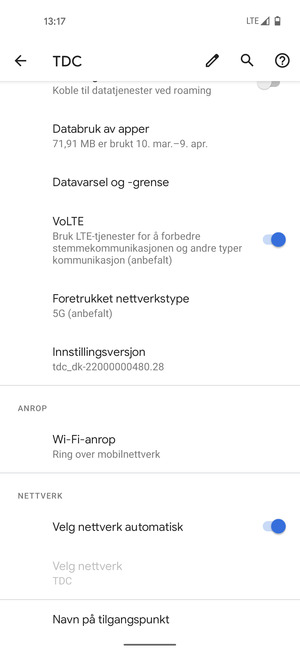 Slå av Velg nettverk automatisk