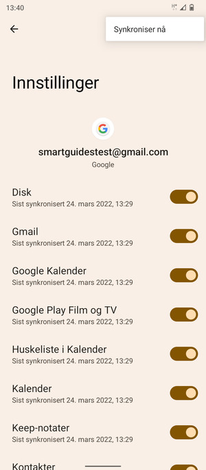 Velg Synkroniser nå