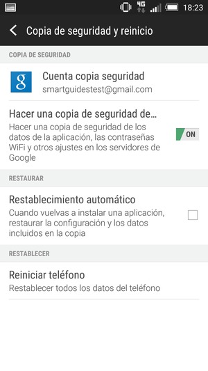 Seleccione Cuenta copia seguridad