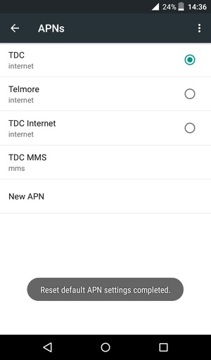 Your tablet will reset to default Internet and MMS settings