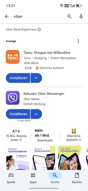 Wählen Sie die App