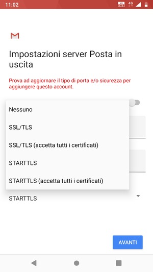 Seleziona Nessuno e AVANTI