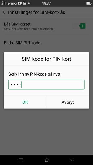 Bekreft din nye PIN-kode for SIM-kort og velg OK