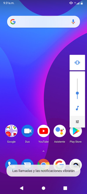 Seleccione Vibración para cambiar al modo silencio