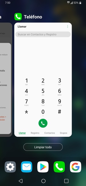 Seleccione Limpiar todo para cerrar todas las aplicaciones en ejecución