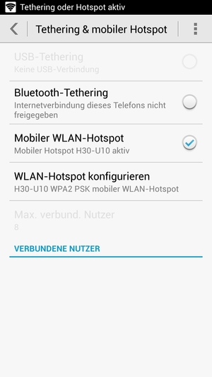Ihr Handy ist jetzt für die Verwendung als Modem eingerichtet