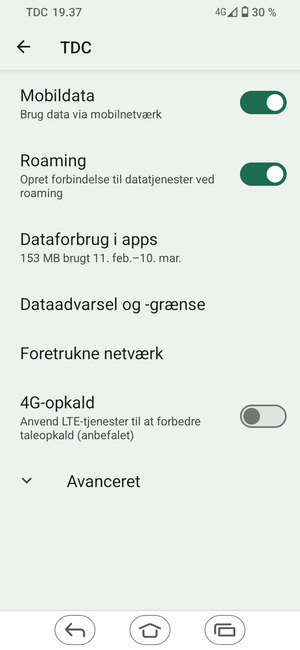Slå Roaming til eller fra