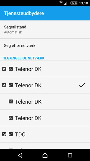 Vælg en netværksudbyder fra listen