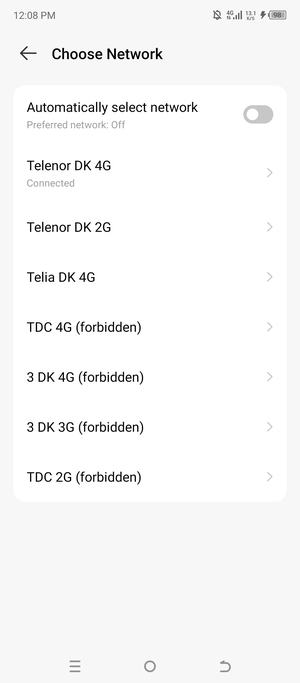 Select a network operator from the list