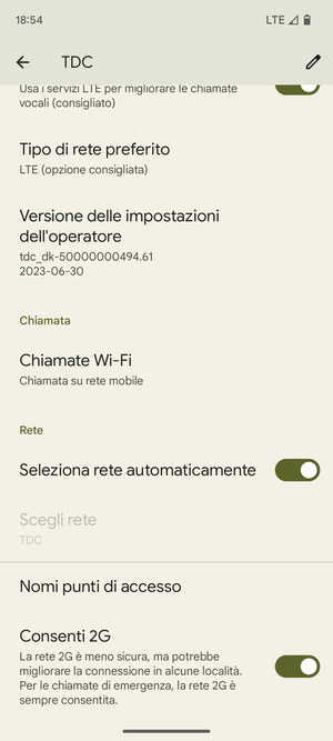 Scorri e seleziona Nomi punti di accesso