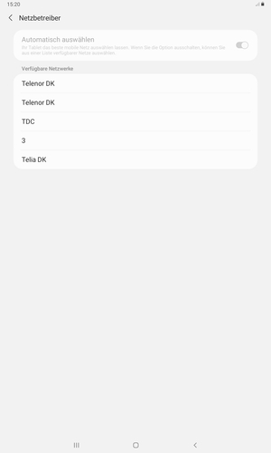 Wählen Sie einen Netzbetreiber von der Liste