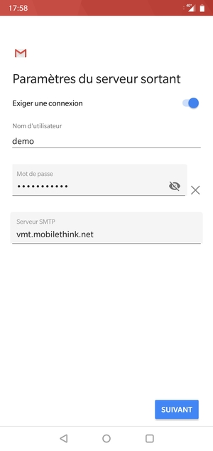 Saisissez l'adresse du serveur sortant