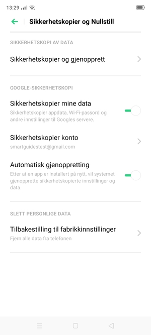 Velg Sikkerhetskopier konto