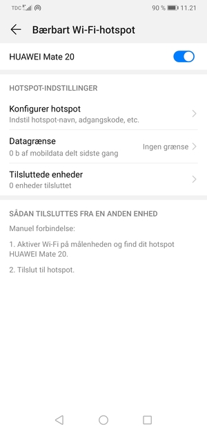 Din telefon er nu sat op til brug som modem