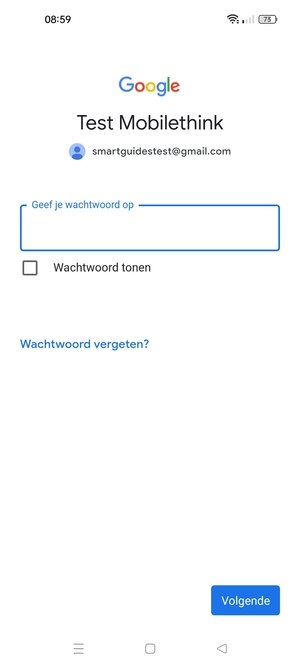 Voer uw wachtwoord in en selecteer Volgende