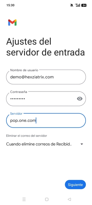Introduzca Nombre de usario  y la dirección de servidor entrada. Seleccione Siguiente