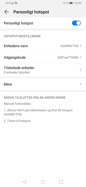 Din telefon er nu sat op til brug som modem