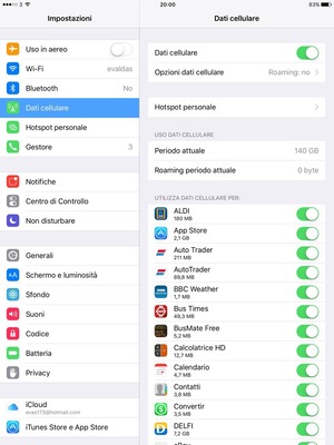Seleziona Dati cellulare e poi Opzioni dati cellulare
