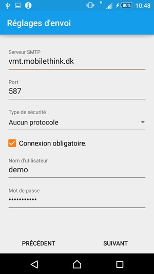 Saisissez l'adresse du serveur sortant