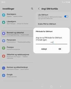 Skriv inn Ny PIN-kode for SIM-kort og velg OK