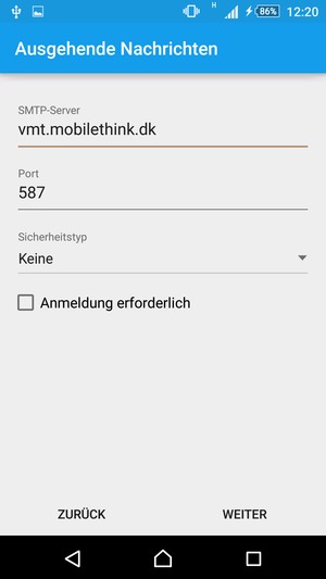 Deaktivieren Sie das Kontrollkästchen Anmeldung erforderlich und wählen Sie WEITER
