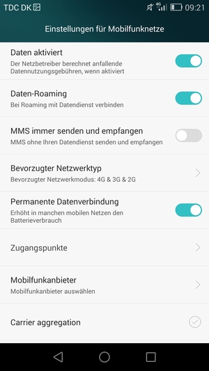 Schalten Sie Daten-Roaming an oder aus