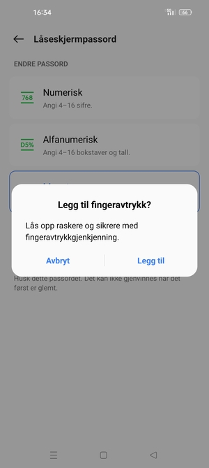 Velg ønsket alternativ