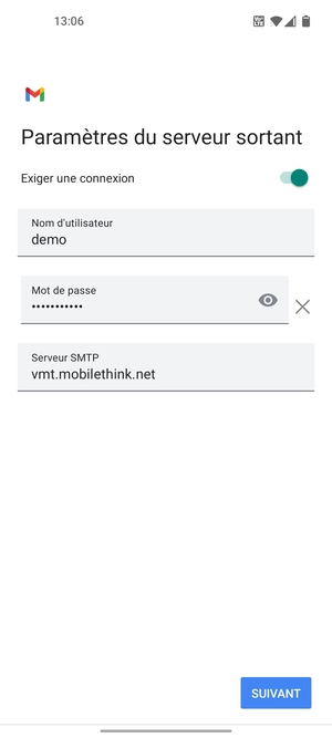 Saisissez l'adresse du serveur sortant