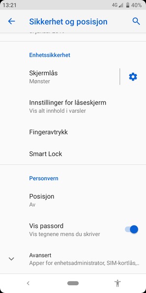 Bla til og velg Avansert